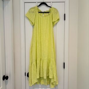 Anthropologie Maeve Lime Yellow Flutter Sleeve Ruffle Hem Dress
